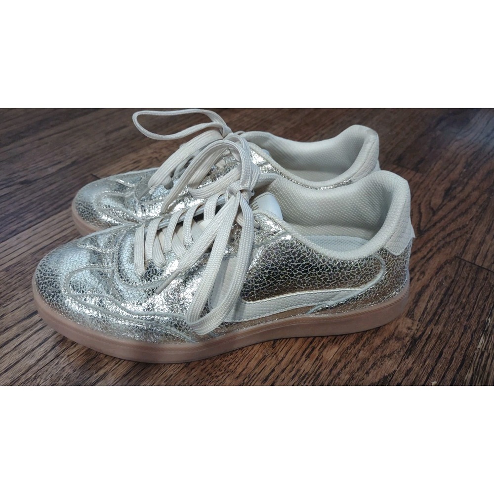 Lucky Step Gold Metallic Crackle Sneakers Womens Fashion Shoes Size 9 Air Cooled